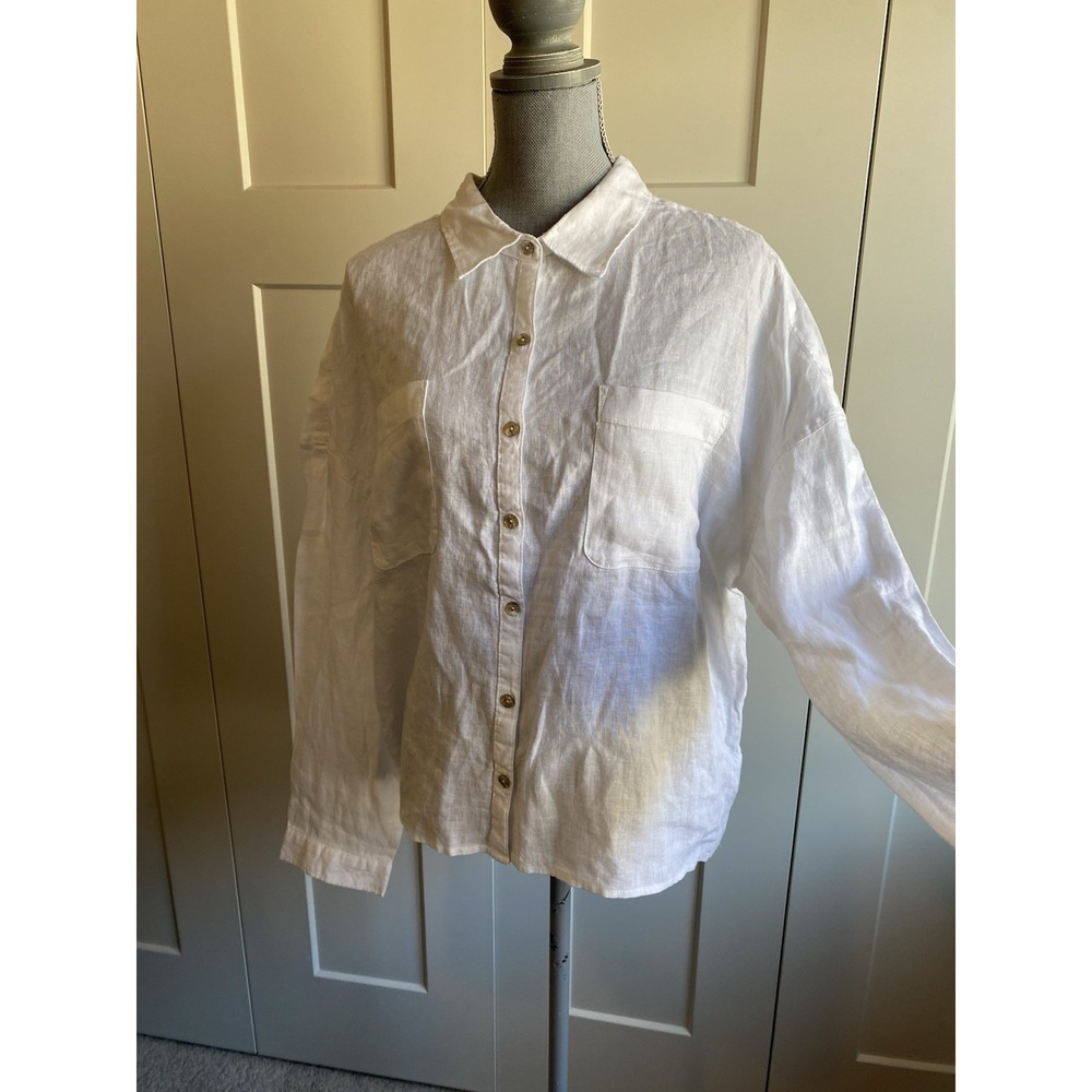 J Jill Love Linen Large Pullover V Neck Longsleeve Roll Tab Travel Lagen s64